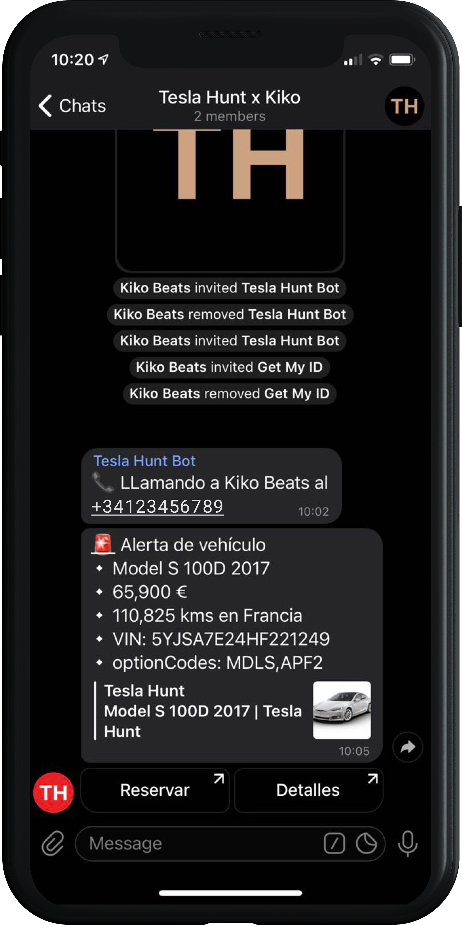 Tesla Hunt alert demo